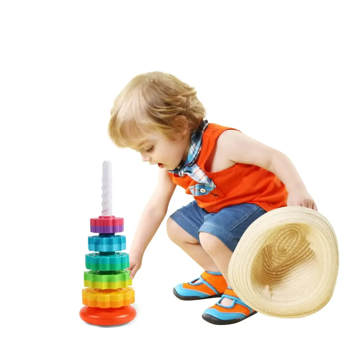Rotating Rainbow Tower Stacking Puzzle Toys for Baby