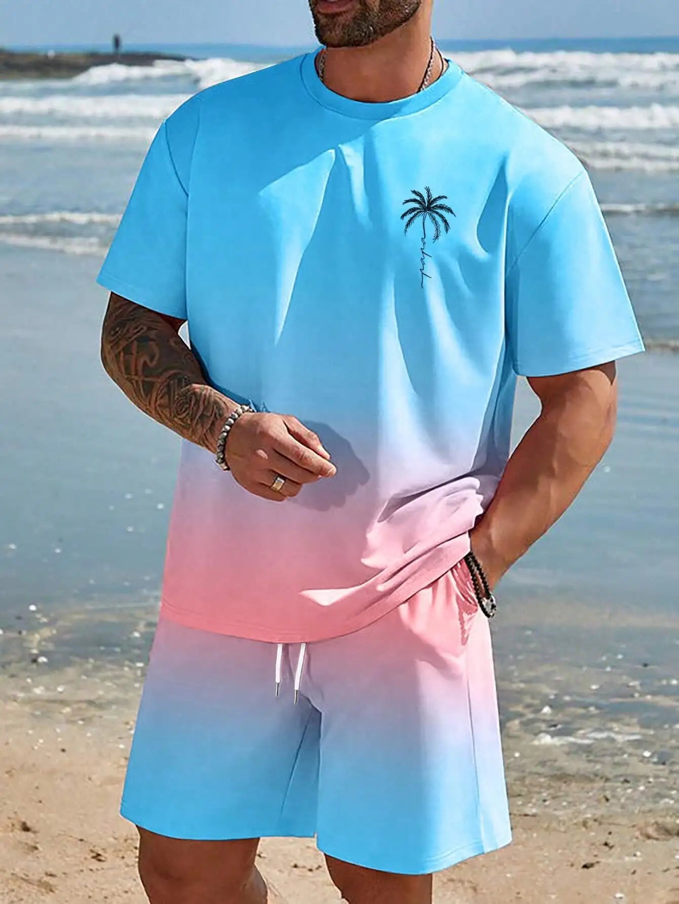 Soft and comfortable Beach Short Sleeved Shirt with Casual Short Set