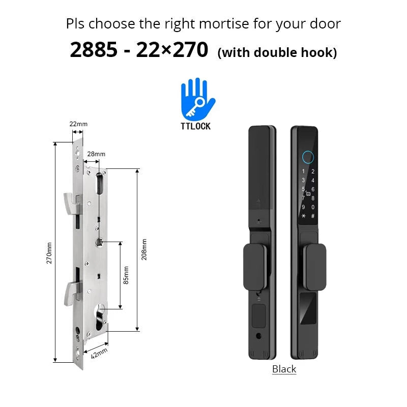 Waterproof Sliding Door Smart Lock TTLock App Alexa Fingerprint Digital Code RFID Card Anti-Lock Aluminum Glass Electronic Lock