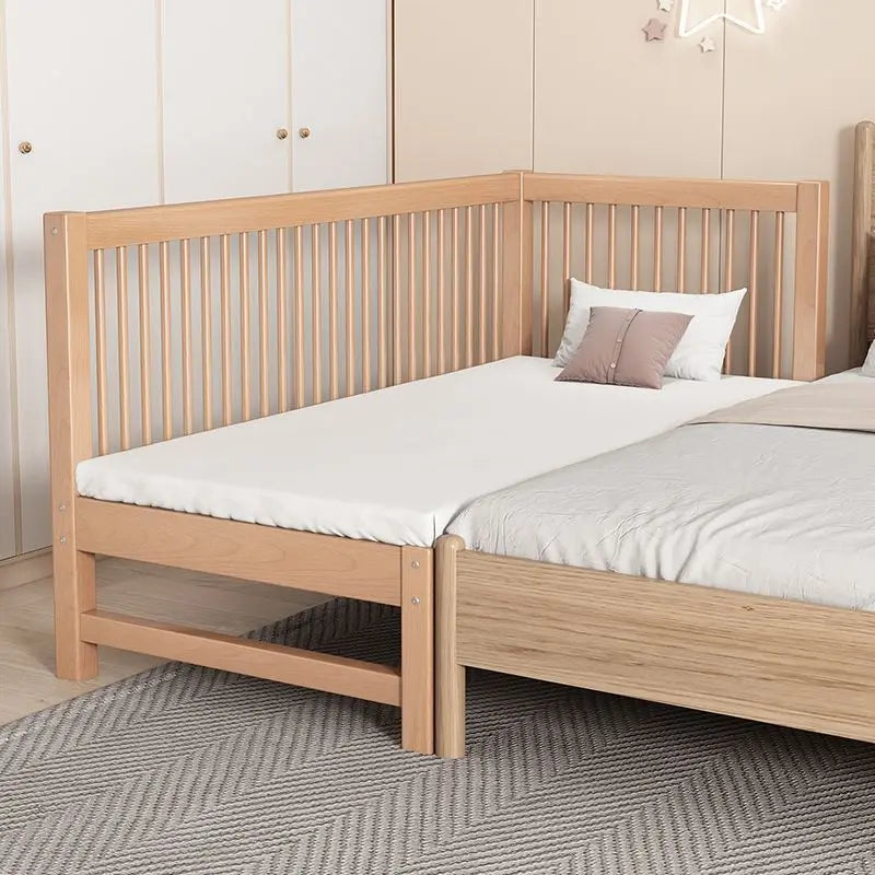 Toddler Bed with Mattress Solid Pine Wood Kids Furniture with Safety Guardrails for Bedroom & Nursery