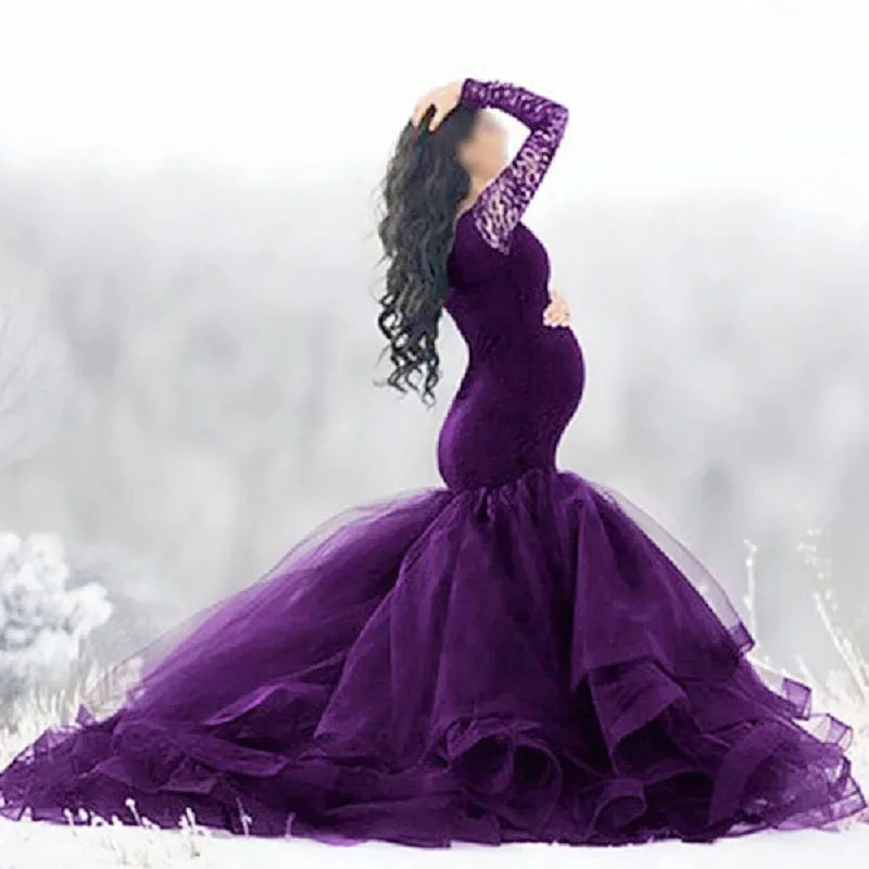 Sexy Lace Off shoulder Pregnancy Dress Photography Props Maxi Gown