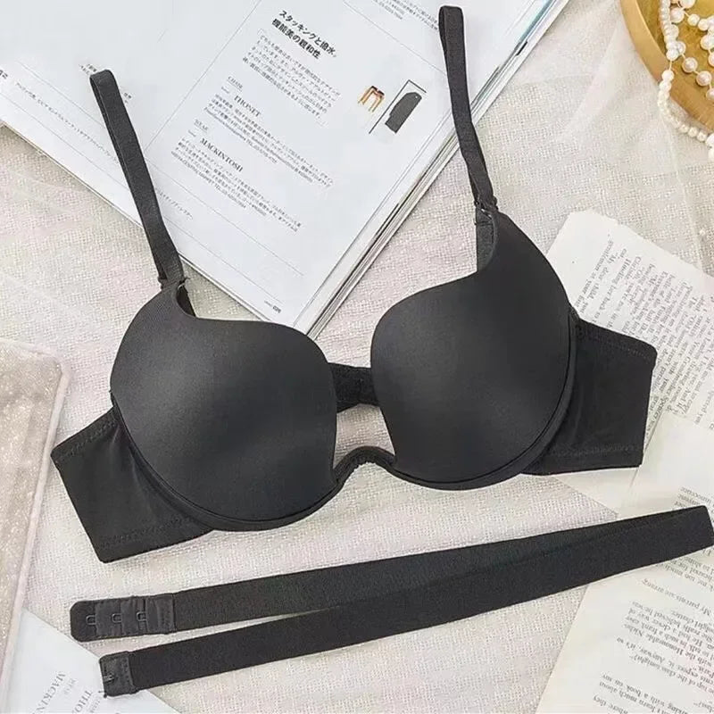 Women Push Up Bra Backless Bras Low Cut Sexy Plunge Brassiere Open Back Underwear Invisible Bra Seamless Deep U Lingerie