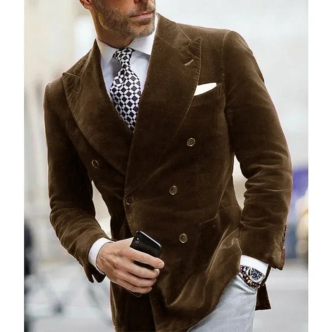 Elegant Italian Velvet Double Breasted Blazer for Men