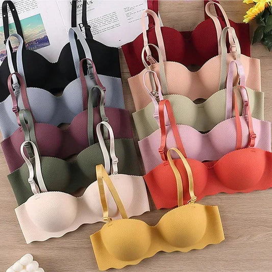 Women Sexy Push Up Seamless Solid Color Wireless One-pieces Bras Convertible Straps Brassiere