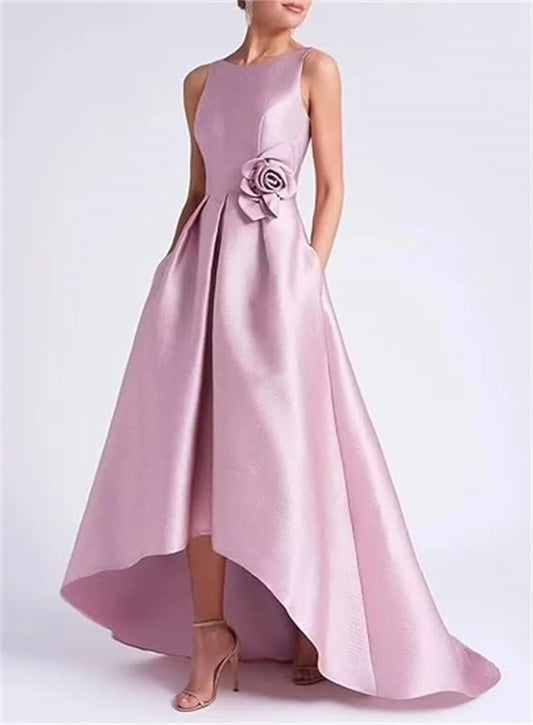 Customized High Low Satin Dresses Wedding Guest Mother of the Bride With Pocket Sleeveless Party Evening Gown