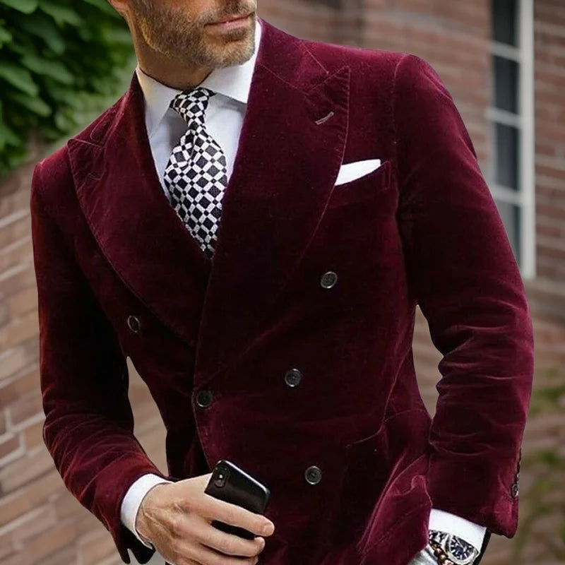 Elegant Italian Velvet Double Breasted Blazer for Men