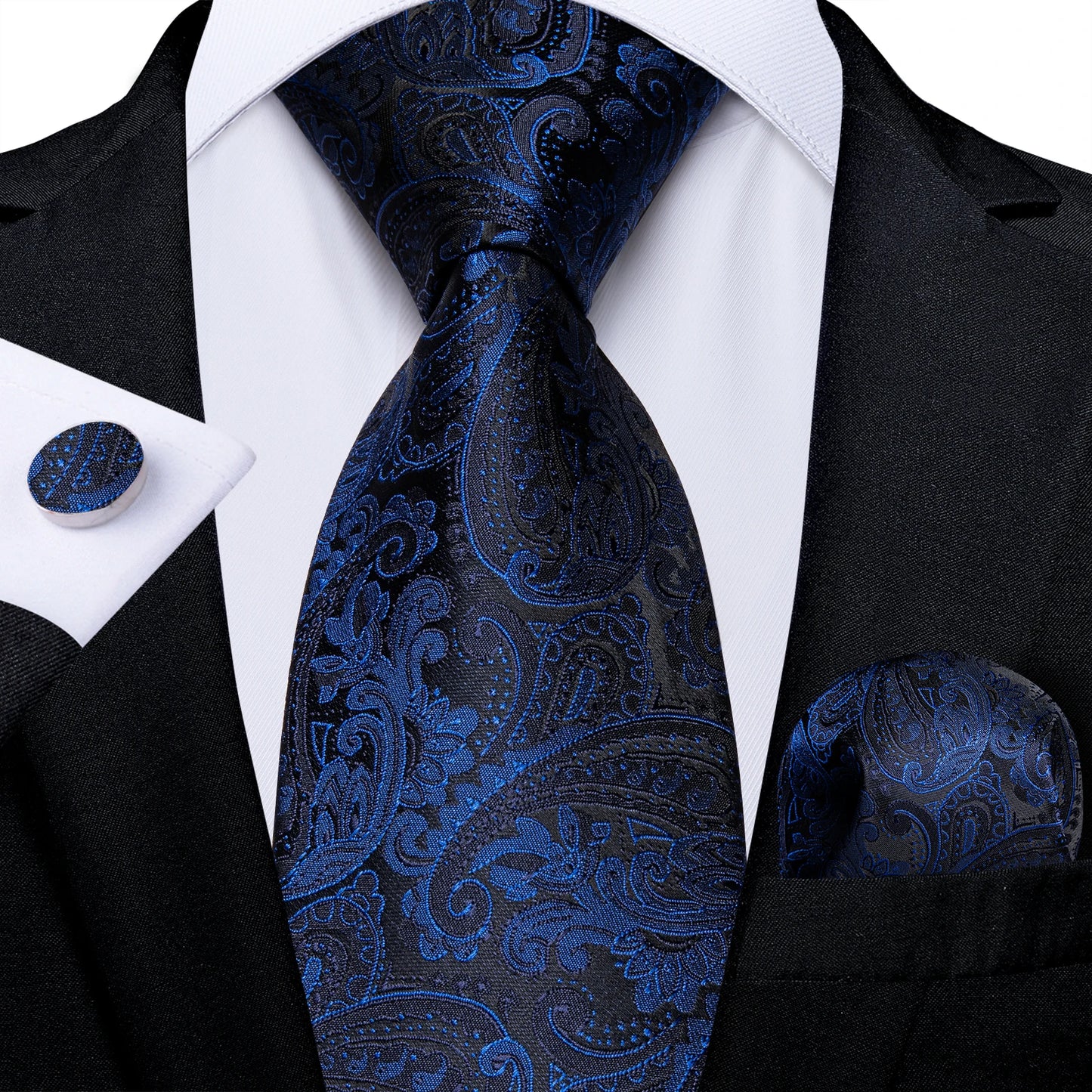 New Classic 100% Silk Men's Ties 8cm Blue Plaid Dot Striped Business Necktie Handkerchief Wedding Party Tie Set