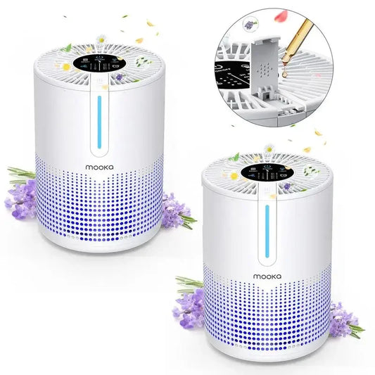 2 Packs MOOKA  Air Purifiers for Home Bedroom Up to 300Ft²  H13 True HEPA Filter Protable with USB Cable