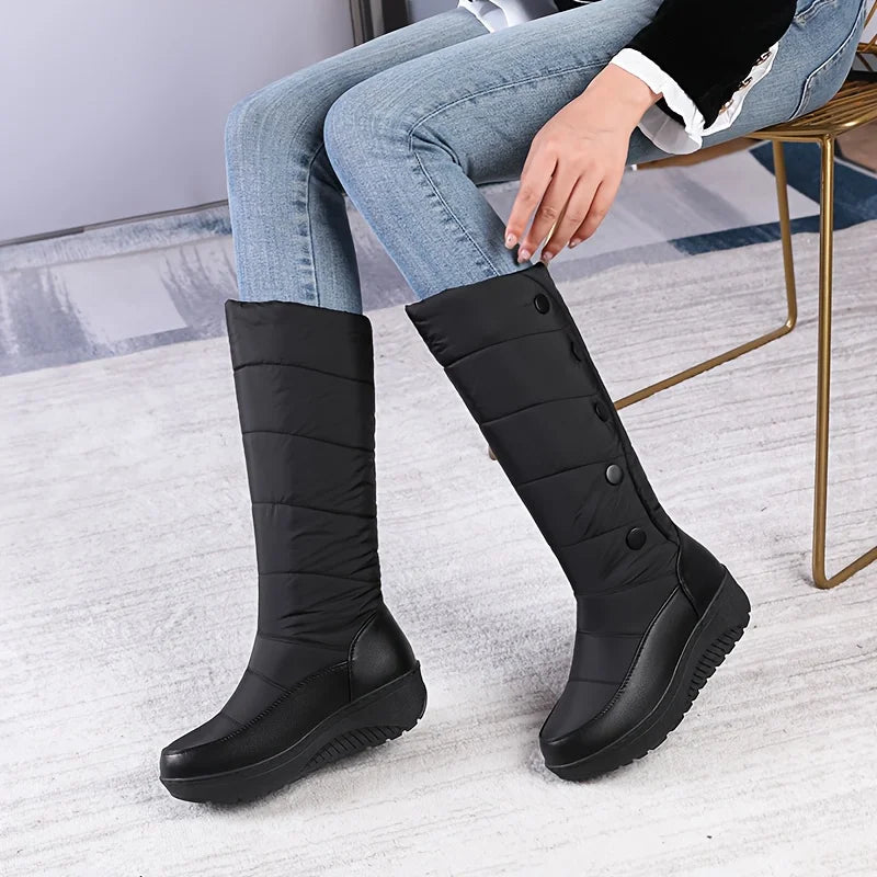 Women Winter Warm Casual Comfy Furry Faux Fur Snow Boots Platform Wedges Heel Pull On Waterproof