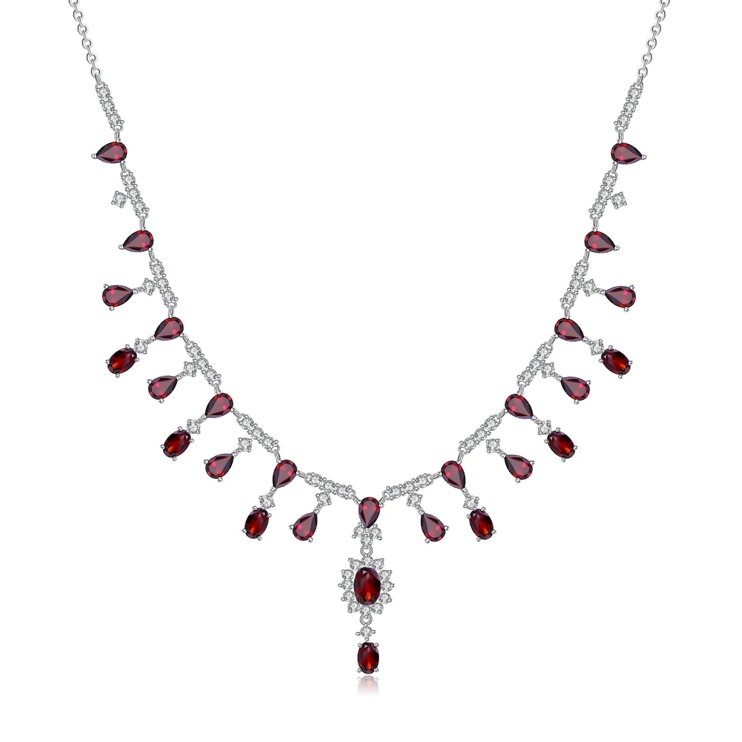 GEM'S BALLET 15.2Ct Natural Red Garnet Gemstone Necklace 925 Sterling Silver Fine Jewelry