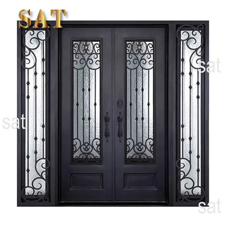 Modern Exterior Wrought Iron Double Luxury Entry Garden Doors for Villa