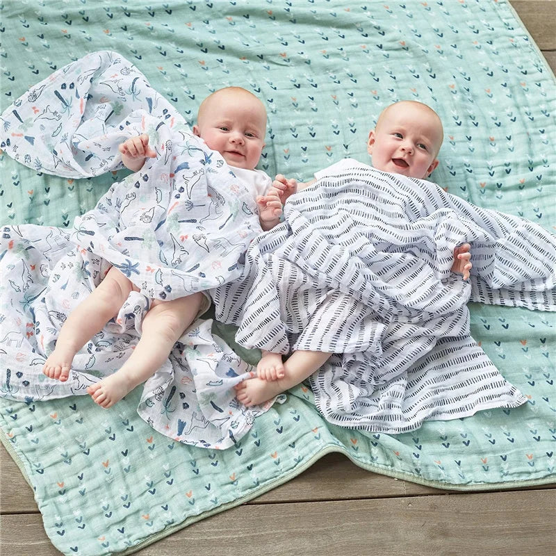 110cm Baby Swaddle Blanket Wrap Burping Clothes Dual Layers Muslin Blankets Boy Girl Organic Soft Cotton