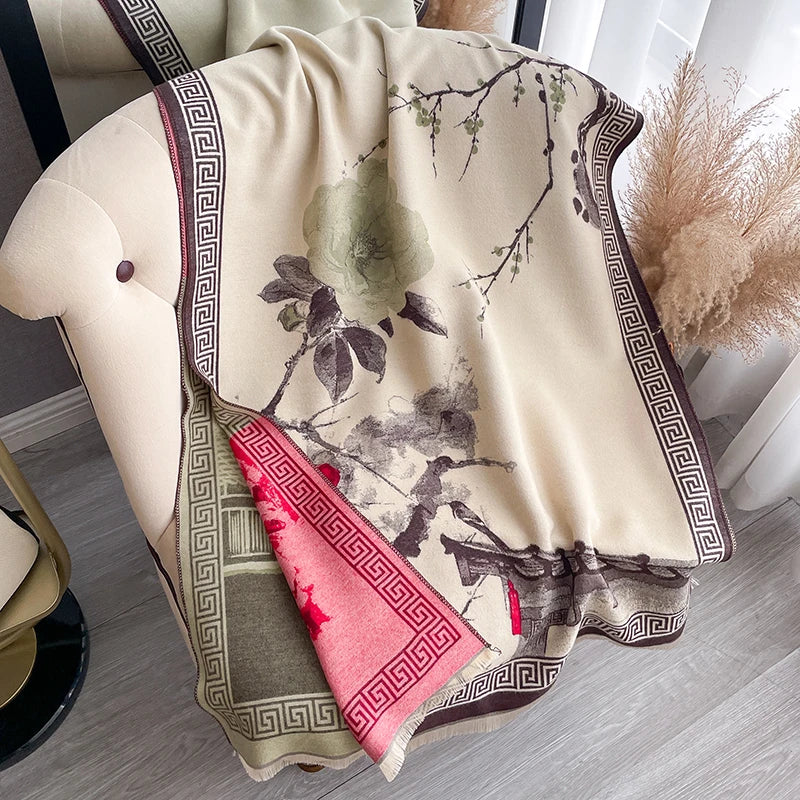 Women Luxury Winter Warm Ink Wash painting Scarf Pashmina Shawl