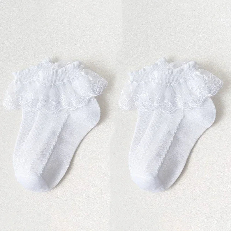 Breathable Cotton Socks with Ruffle Lace