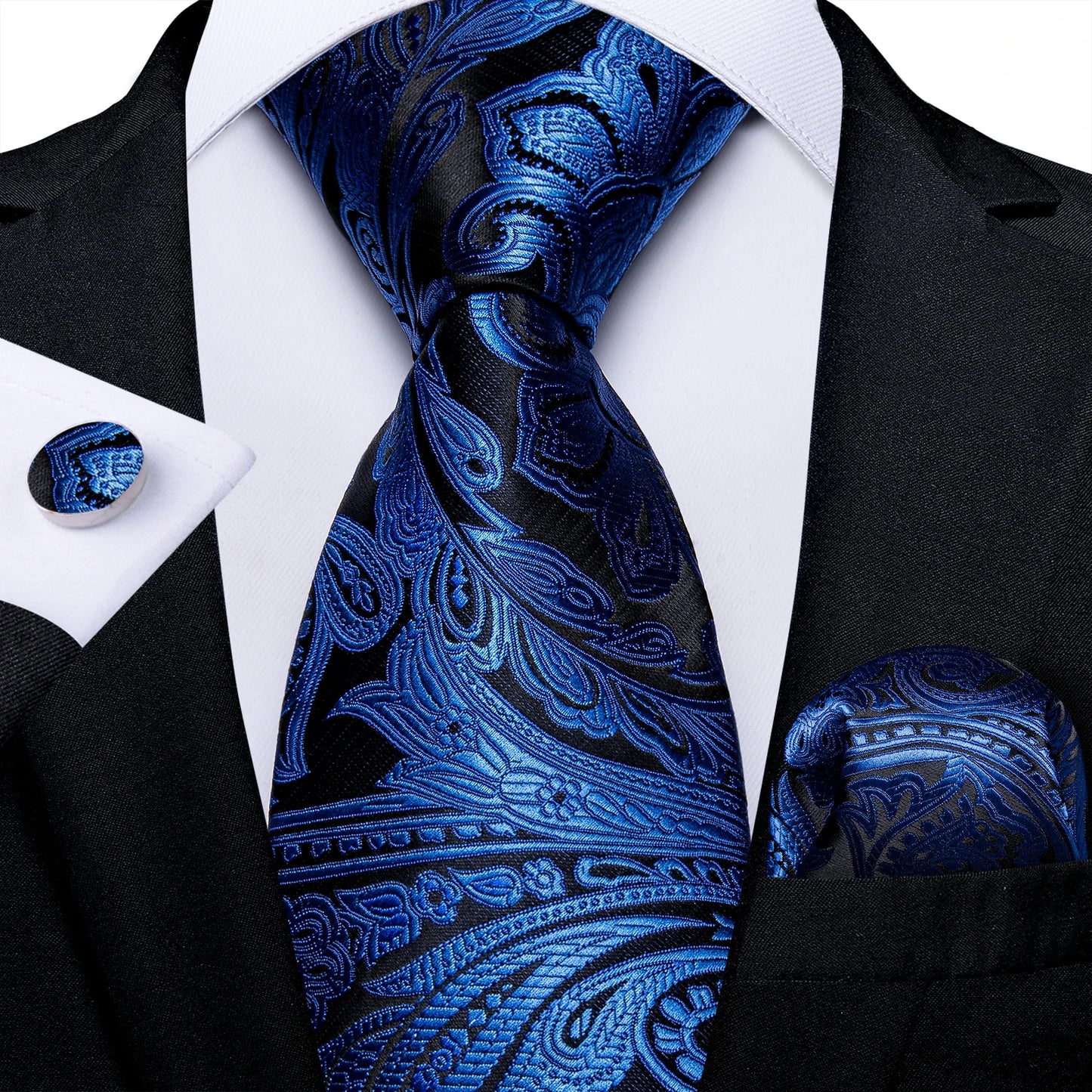 New Classic 100% Silk Men's Ties 8cm Blue Plaid Dot Striped Business Necktie Handkerchief Wedding Party Tie Set