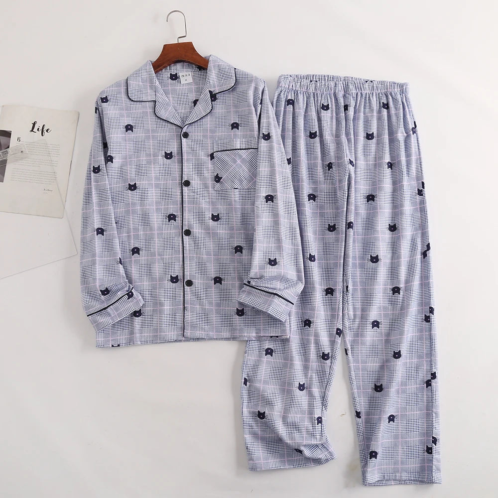 Plaid Design Multi Colors Warm Cotton Flannel Long-sleeved Trousers Pajamas Set for Men