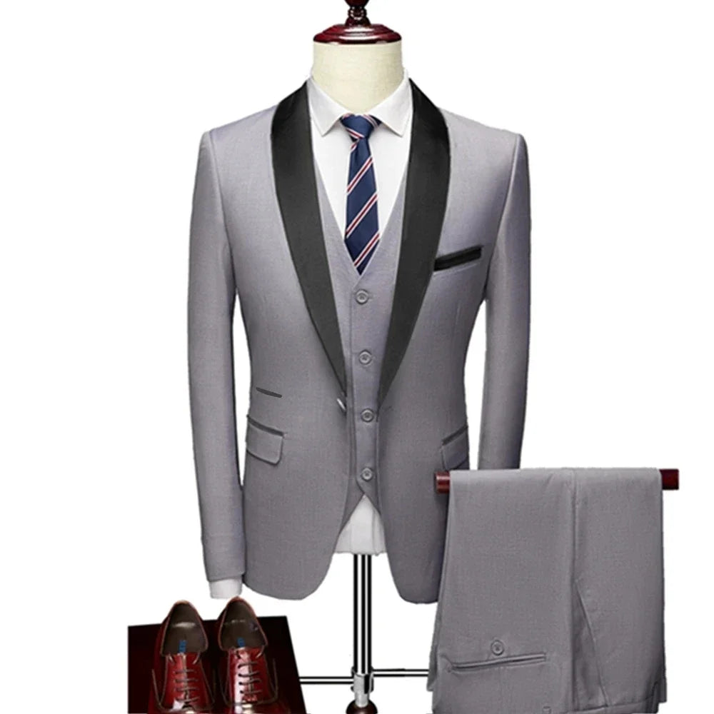 Men's Three Pieces Slim Fit Suit Jacket Blazer Coat Pants & Vest