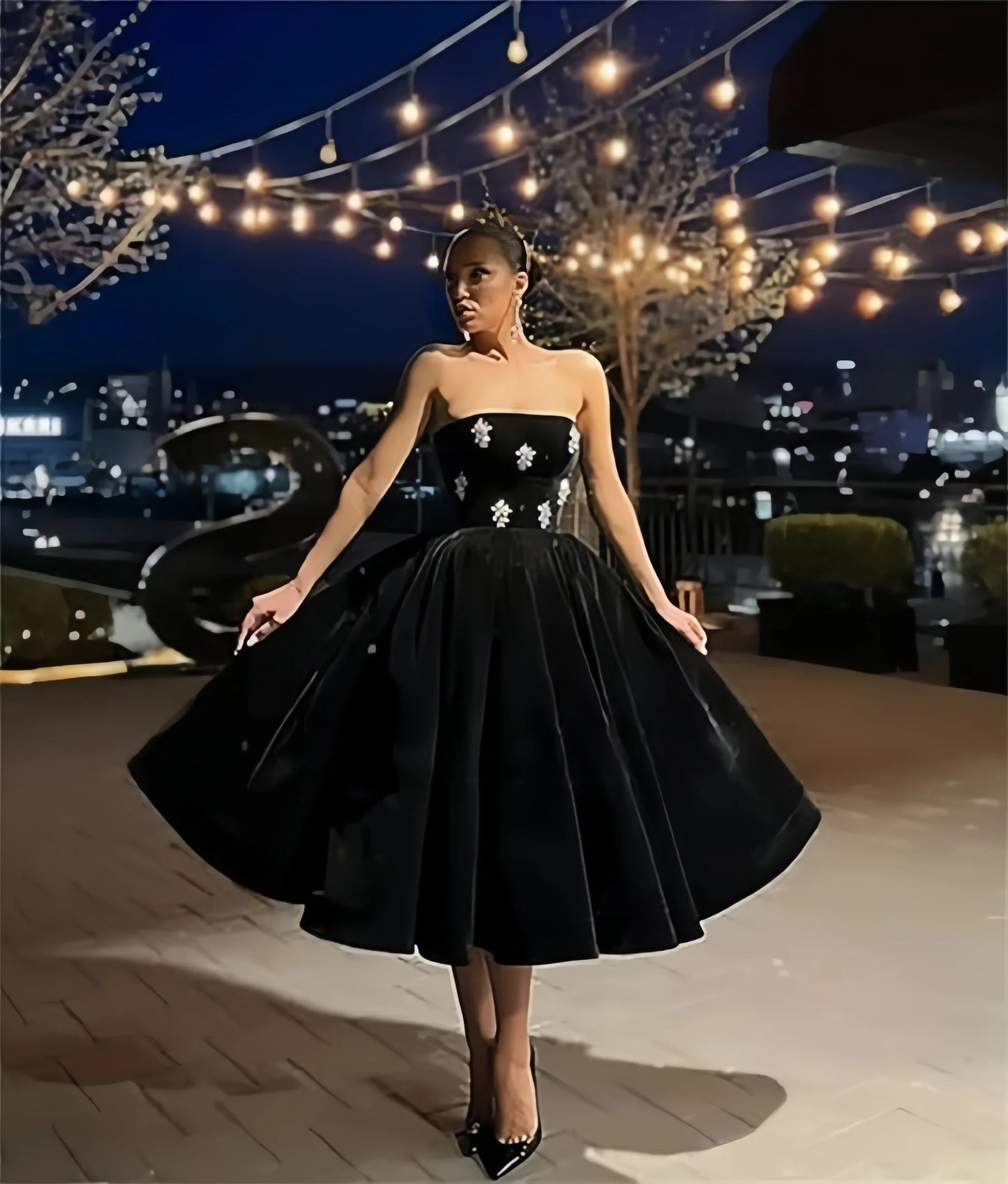 Dark Red Velvet Midi Prom Dresses A-Line Strapless Crystals Pleated Velour Knee Length Formal Party Dresses