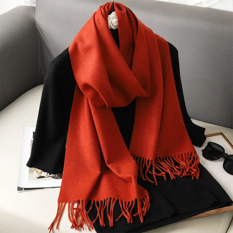 Color Solid Women Winter Scarf Warm Thicken Cashmere Shawl