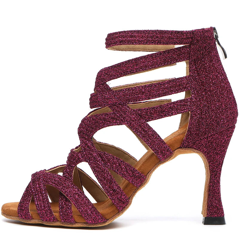 Dance Shoes Latin Gold Sandals For Women Cross straps Comfortable Low heel Square Samba Shoes