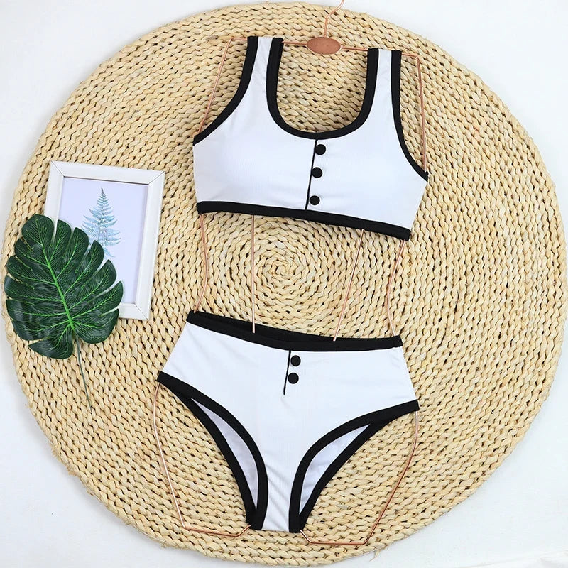 Woman Swimwear 2024 High Waist Bikinis Shorts Women's Swimsuit Luxury Ribbed Two-piece Bathing Suits Summer Bikini Set Swim Suit