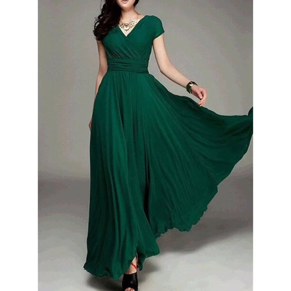 Women's Bohemian Maxi Long V-neck Sleeveless Dress