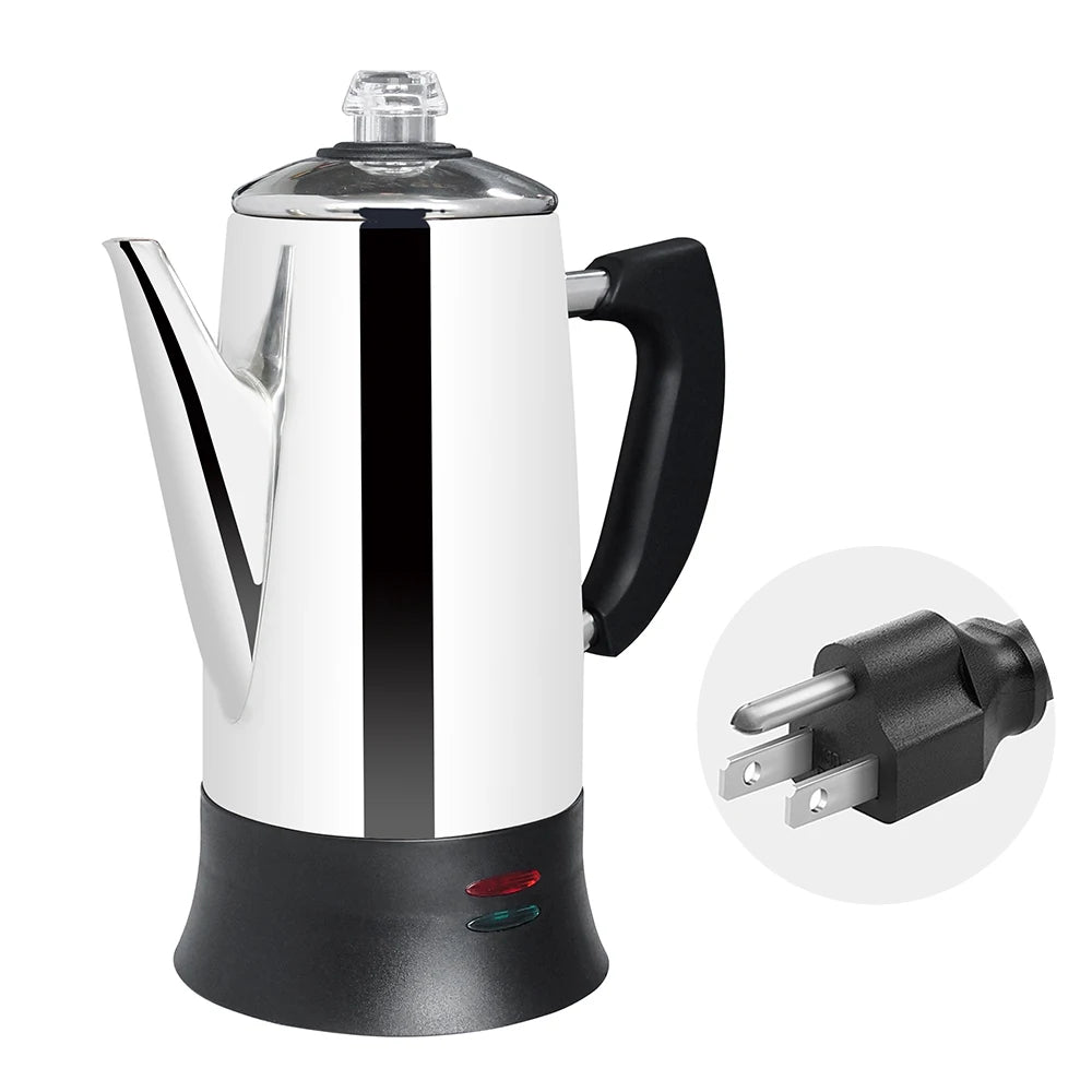 Electric Coffee Maker Pot, Stainless Steel Percolator, 110V, 220V Plug, 1.8L Large Capacity, Gift for Coffee Lovers, 12Cups