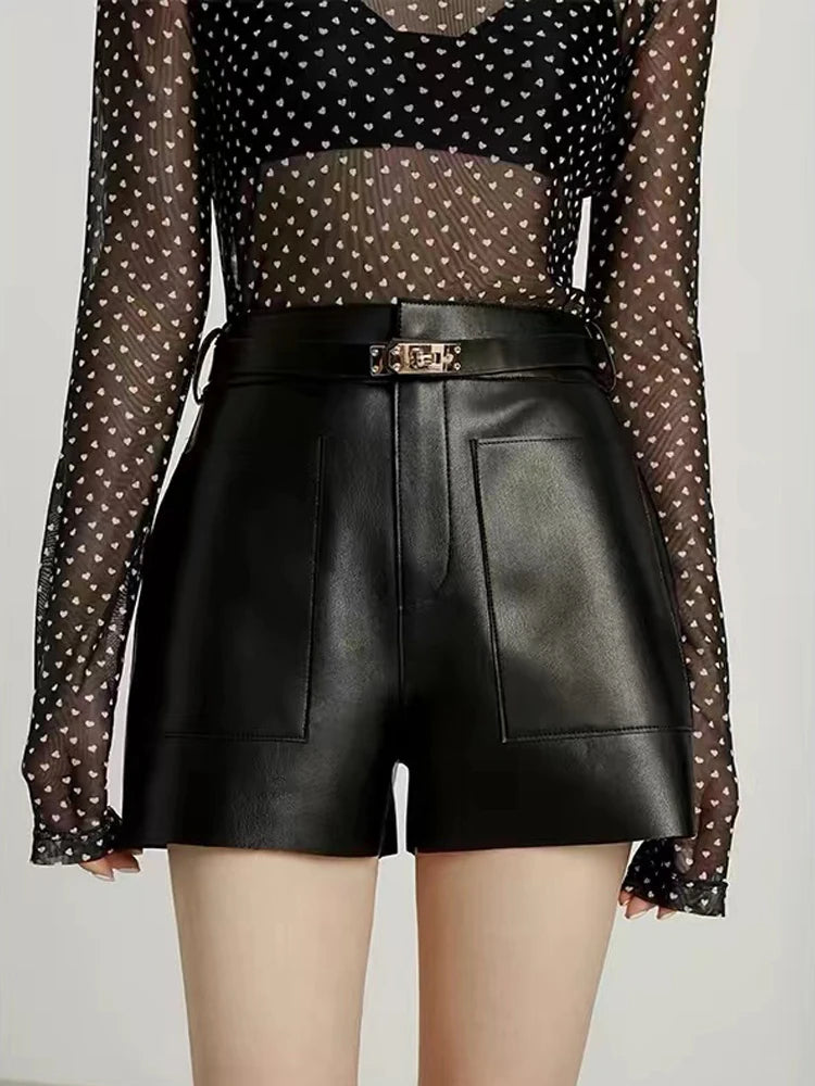 Real Sheepskin Leather Women Shorts