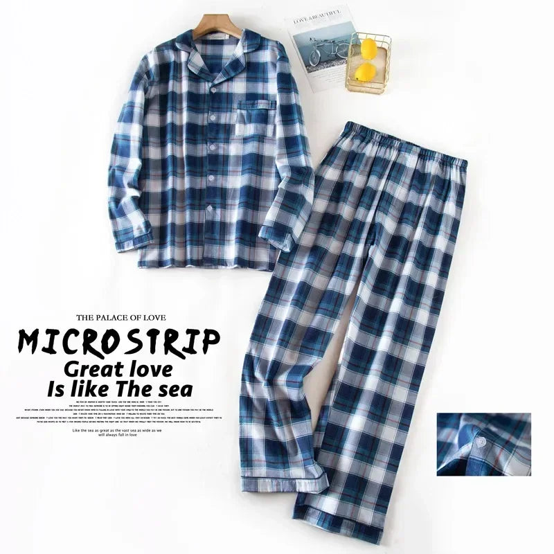 Plaid Design Multi Colors Warm Cotton Flannel Long-sleeved Trousers Pajamas Set for Men