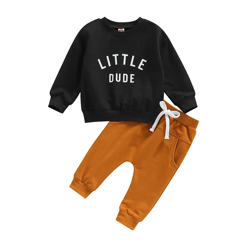 Boys Print Sweatshirts & Elastic Drawstring Pants 2pcs Set