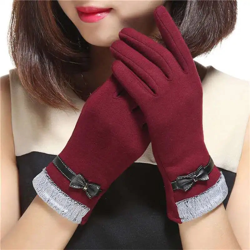 Women Slim Vintage Windproof Touch Screen Suede Winter Gloves