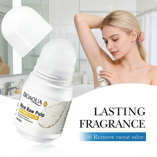 BIOAQUA White Rice Infused Roll-On Deodorant Whitening Formula Remove Sweat Odor Long Lasting Fragrance Underarm Treatment