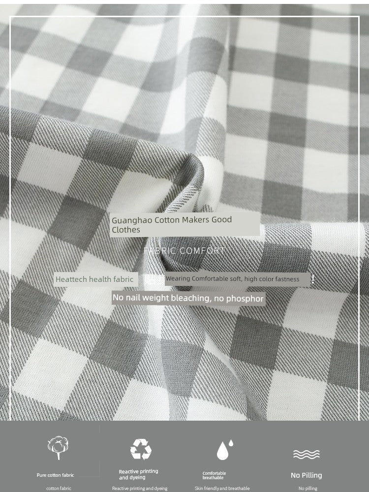 Cotton Couple Pajamas for Men and Women Spring and Autumn Pure Cotton Thin Plaid Long Sleeves Plus Size Outerwear