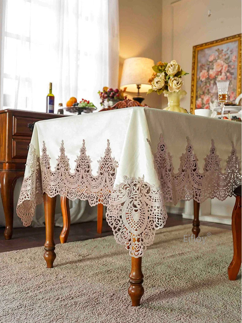 EIFLOY-Italian Velvet Tablecloth Rectangle, Luxury Lace Table Cover, Soft Dining Table Cloth, European, Party Table Decoration