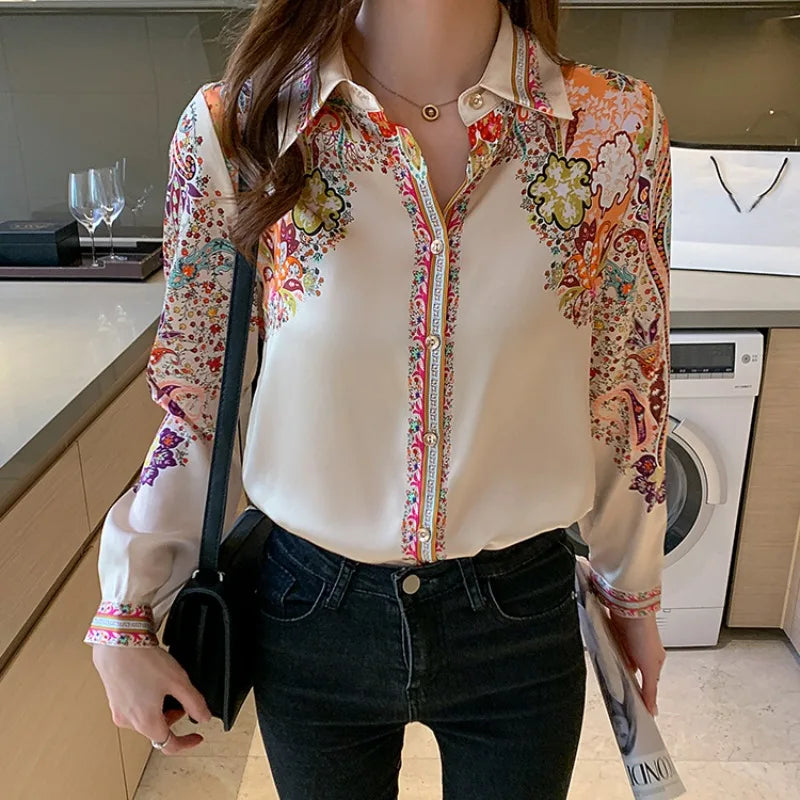 Floral Print Long Sleeve Shirts for Women