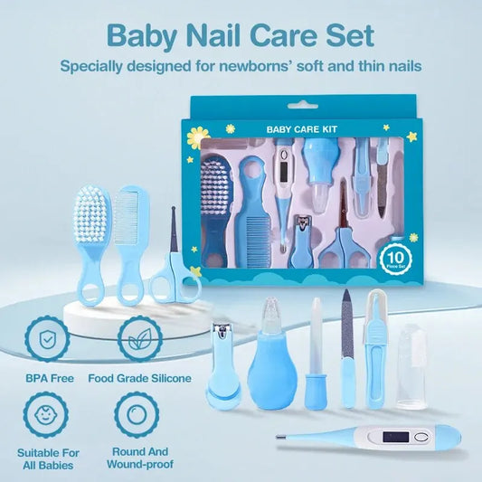 10 Pcs Newborn Baby Nail Hair Daily Care Kit Infant Grooming Brush Comb Safe Nail Clippers Set For Baby Gift