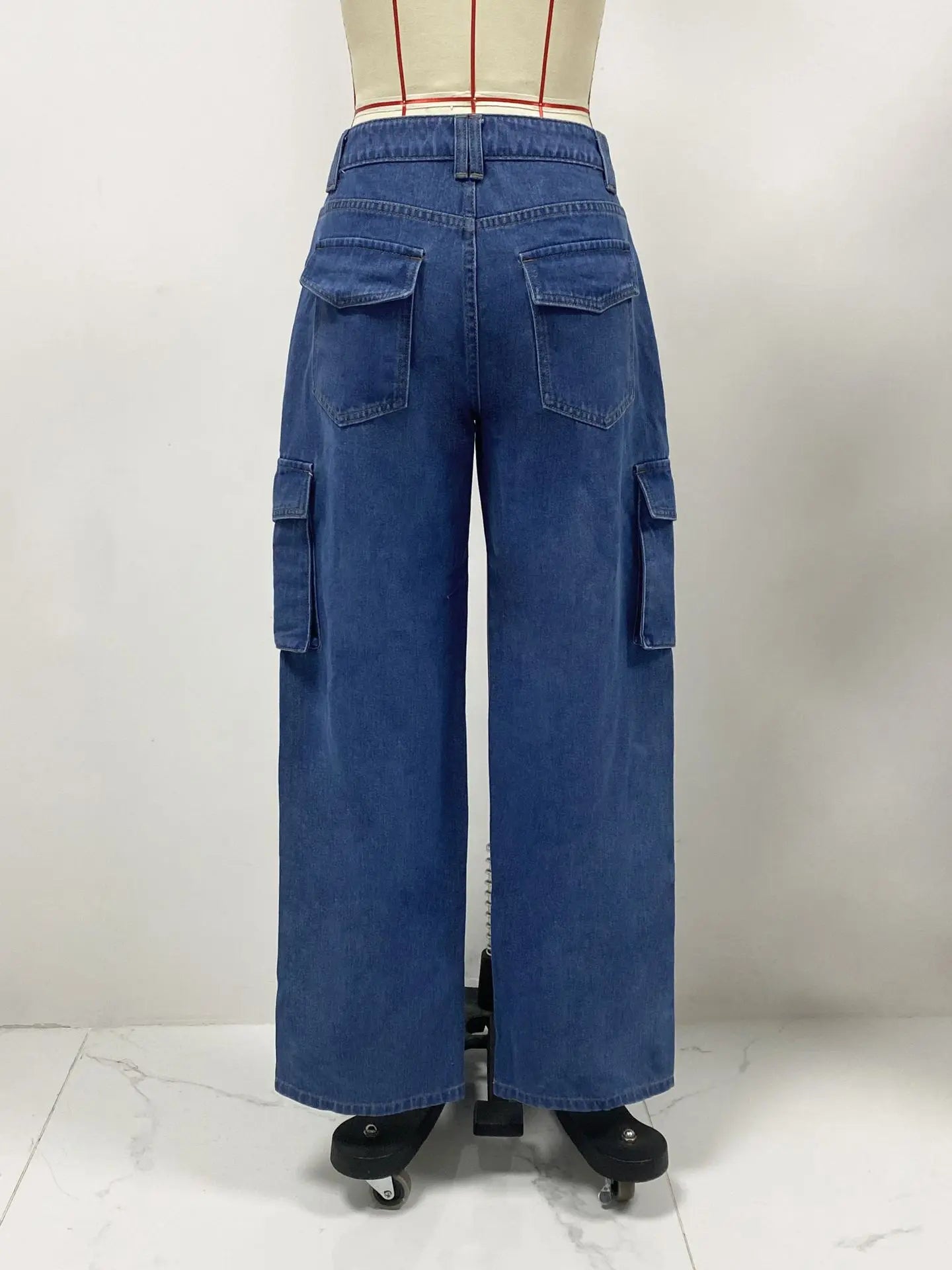 American Retro Mid-waist Multi-pocket Cargo Pants Jeans