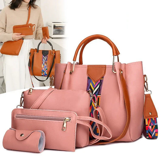 4 Pcs Luxury Handbag Large Capacity Women's Tote Shoulder, Wallet, Card Case Bag