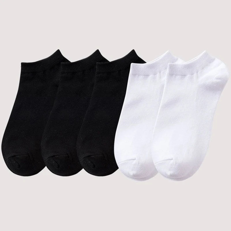 10/5pcs Pairs Low Cut Ankle Breathable Men/Women Socks Solid Color Black White Grey