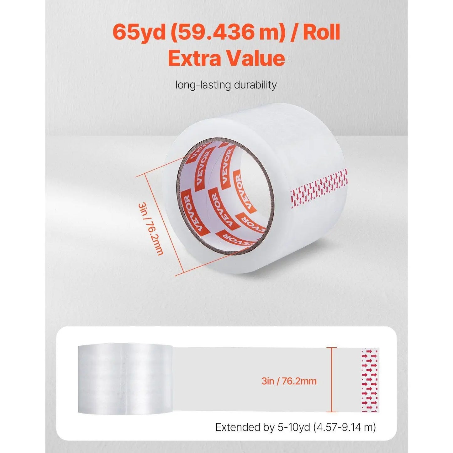 Clear Heavy-Duty 3-Inch Core Packing Tape 6 Rolls No Dispensers 2.7 Mil Thick Designed for Packaging