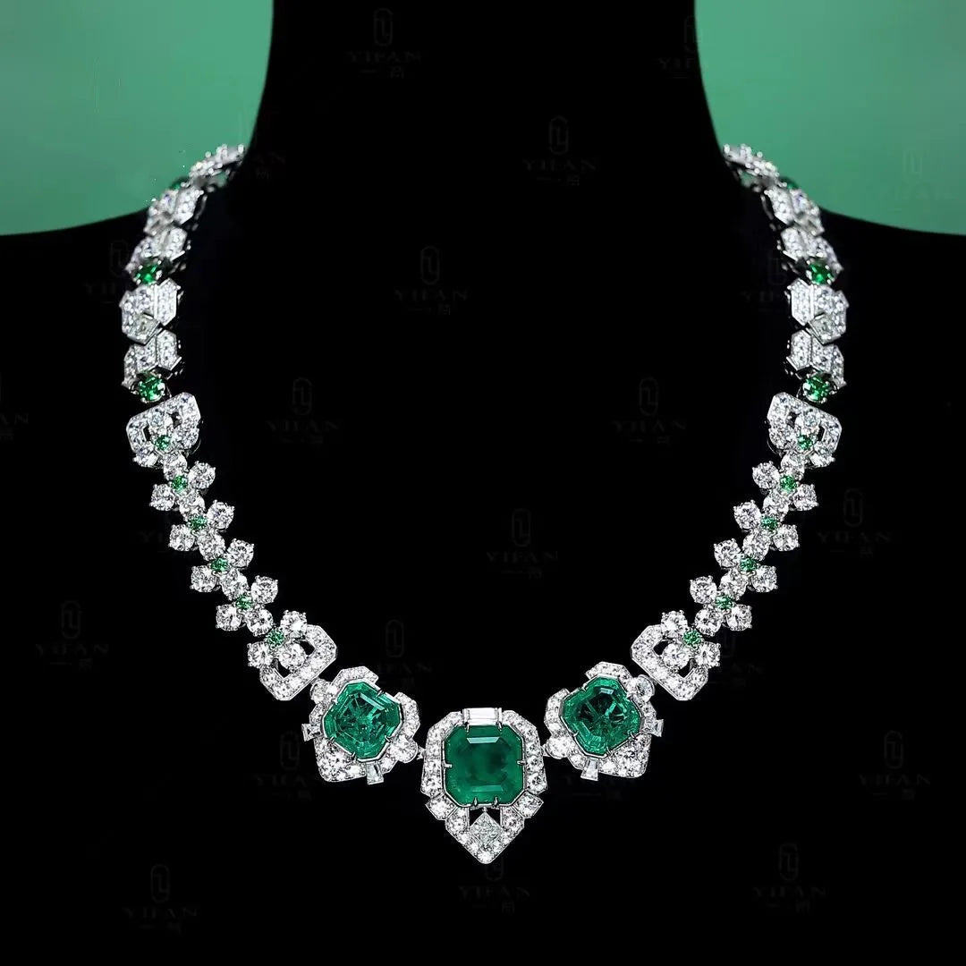 100% 925 Sterling Silver Created Emerald Lab Diamond Pendant Necklaces for Women Fine Jewelry