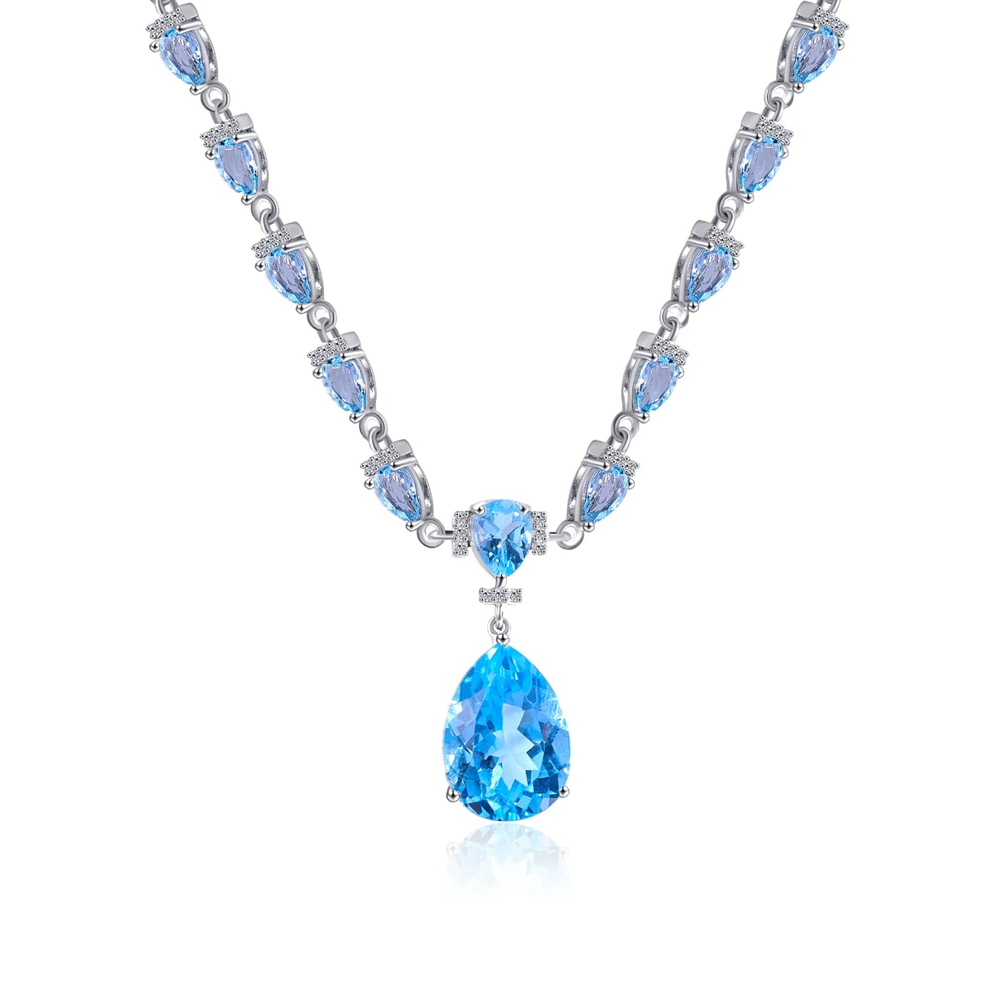 GEM'S BALLET Birthstone Necklace Natural Sky Blue Topaz 925 Sterling Silver