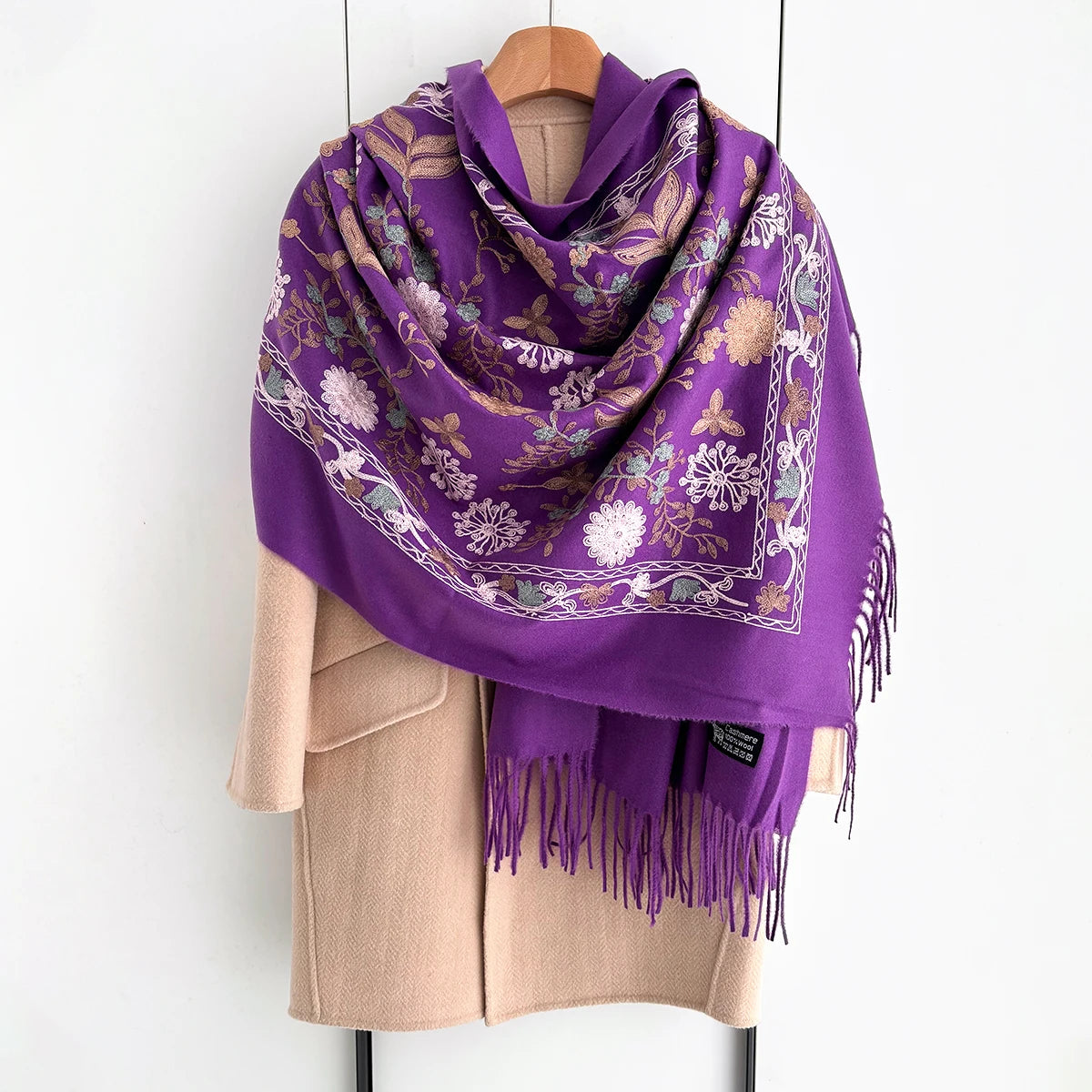 Many Colors Floral Warm Scarf For Women 70*210cm Luxury Faux Cashmere Shawl Winter Thick Pashmina Tassels Poncho Elegant Wrap