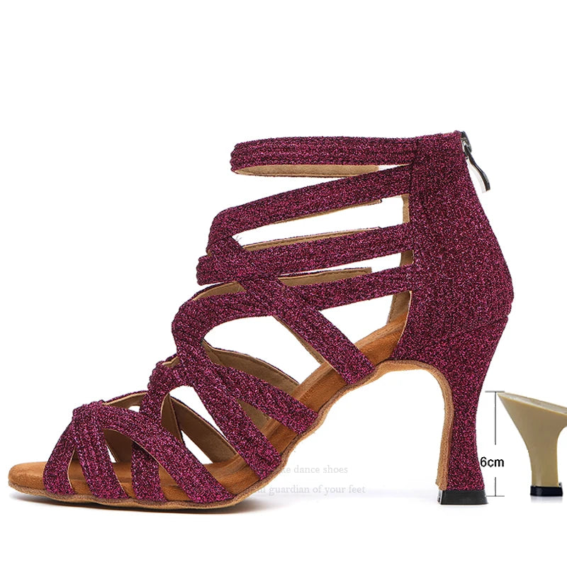 Dance Shoes Latin Gold Sandals For Women Cross straps Comfortable Low heel Square Samba Shoes