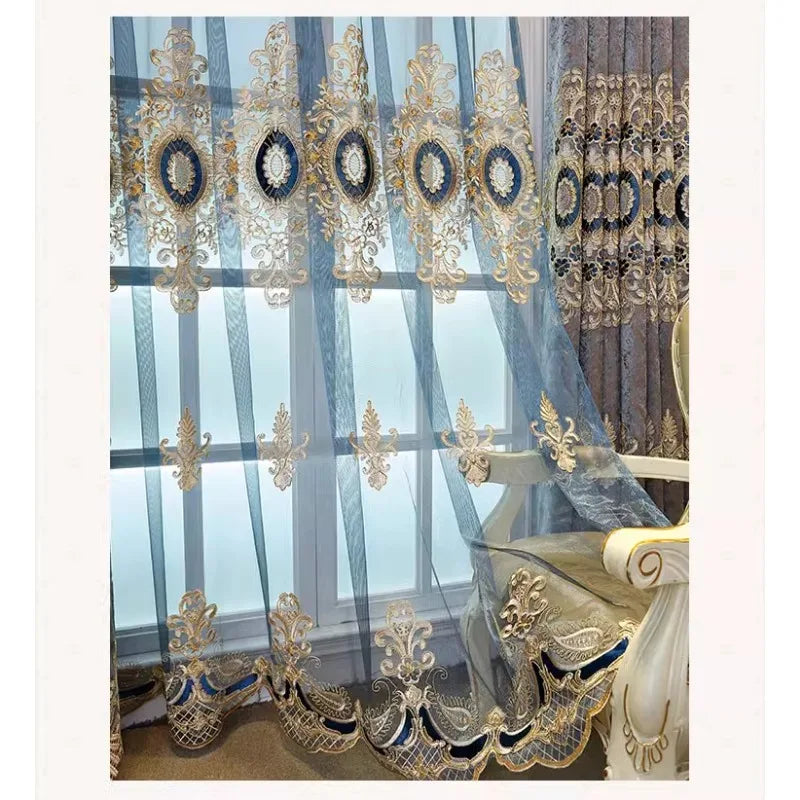 European Embroidery Luxury Curtains Blackout Window Decor Chenille Jacquard Tulle