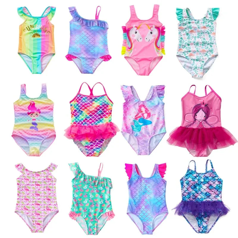 Girl Swimsuit One-Piece Mermaid Fish Scale Unicorn Children's Swimwear 2 - 8 Years