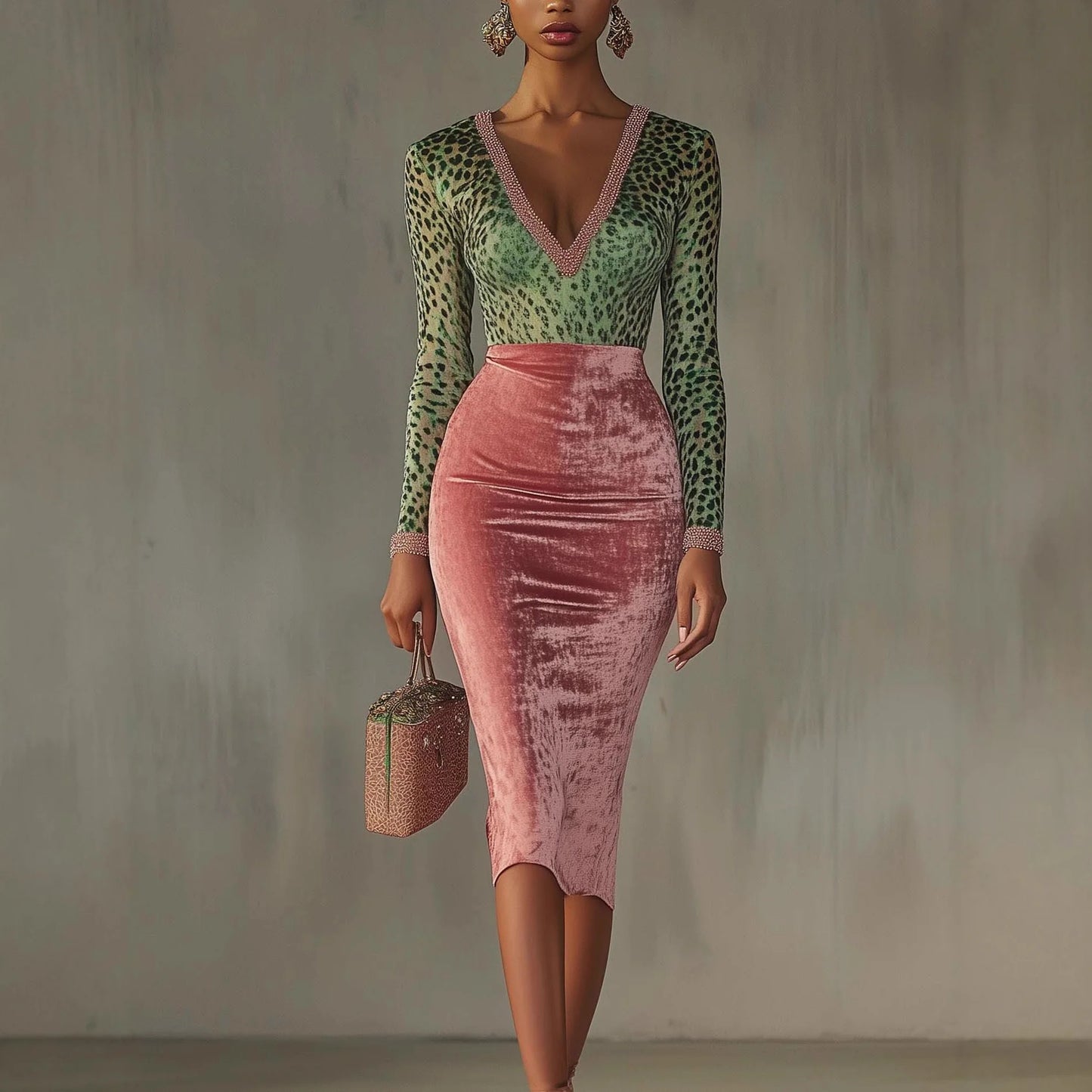 Women Sexy Leopard Print Slim Long Dress Autumn Long Sleeve Deep V-neck Bodycon Maxi Dresses