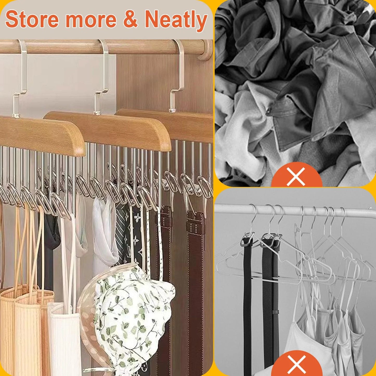 Multi-functional Belt Hanger Clothes Organizer Multifunctional Wooden Underwear Vest Storage Home Dorm Wave Hanger Drying Rack