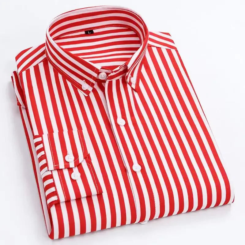 Men's Casual Shirt Long Sleeved Cotton Comfortable Breathable Plaid Striped