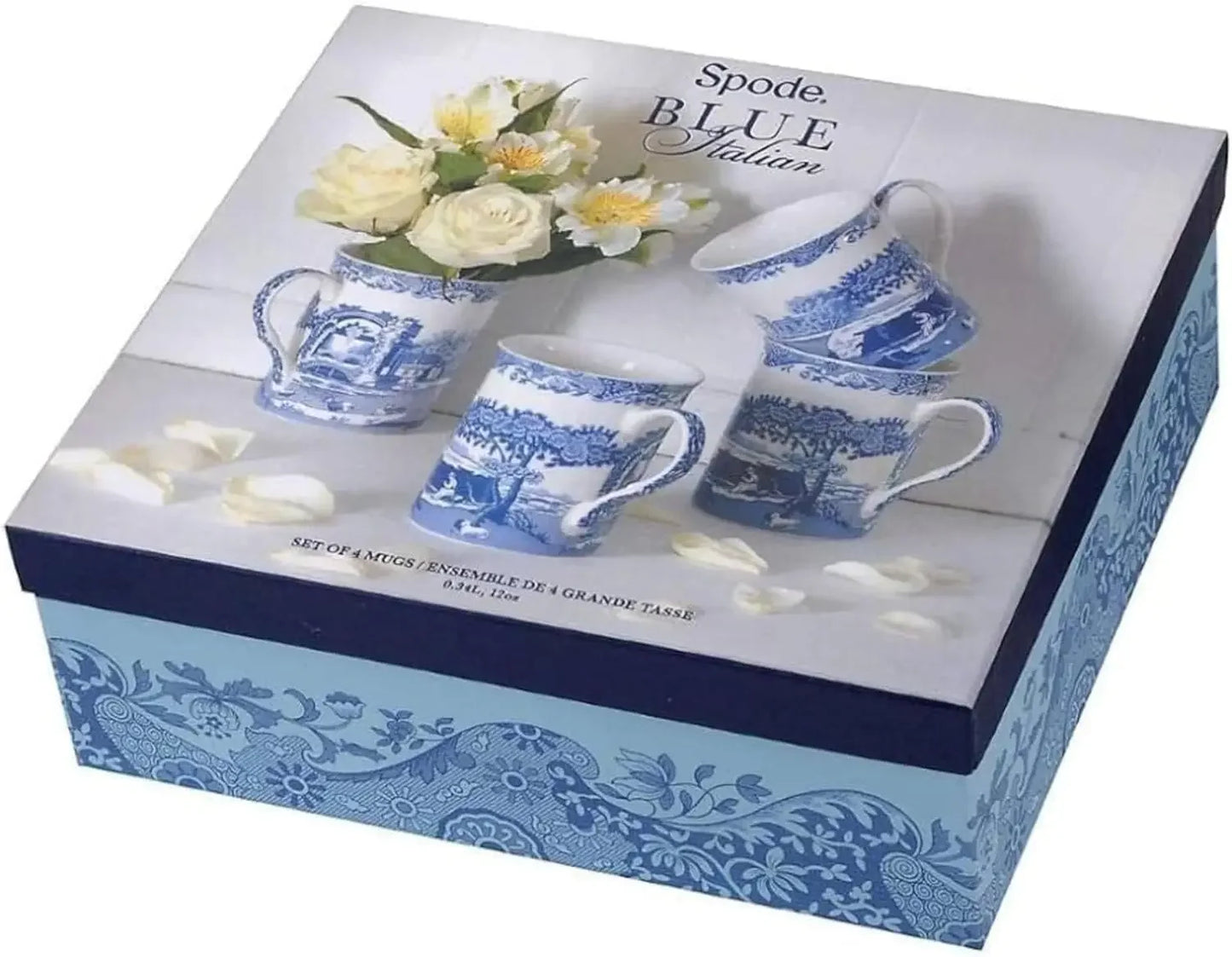 Blue Italian 16oz Jumbo Cup - Scenic Motif & Decorative Border - Elegant Hot Beverage Mug for Tea, Coffee - Brunch Table Drinkwa